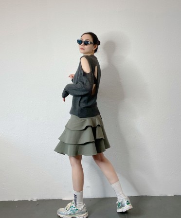 Grey Irregular Ruffle Skirt #250319